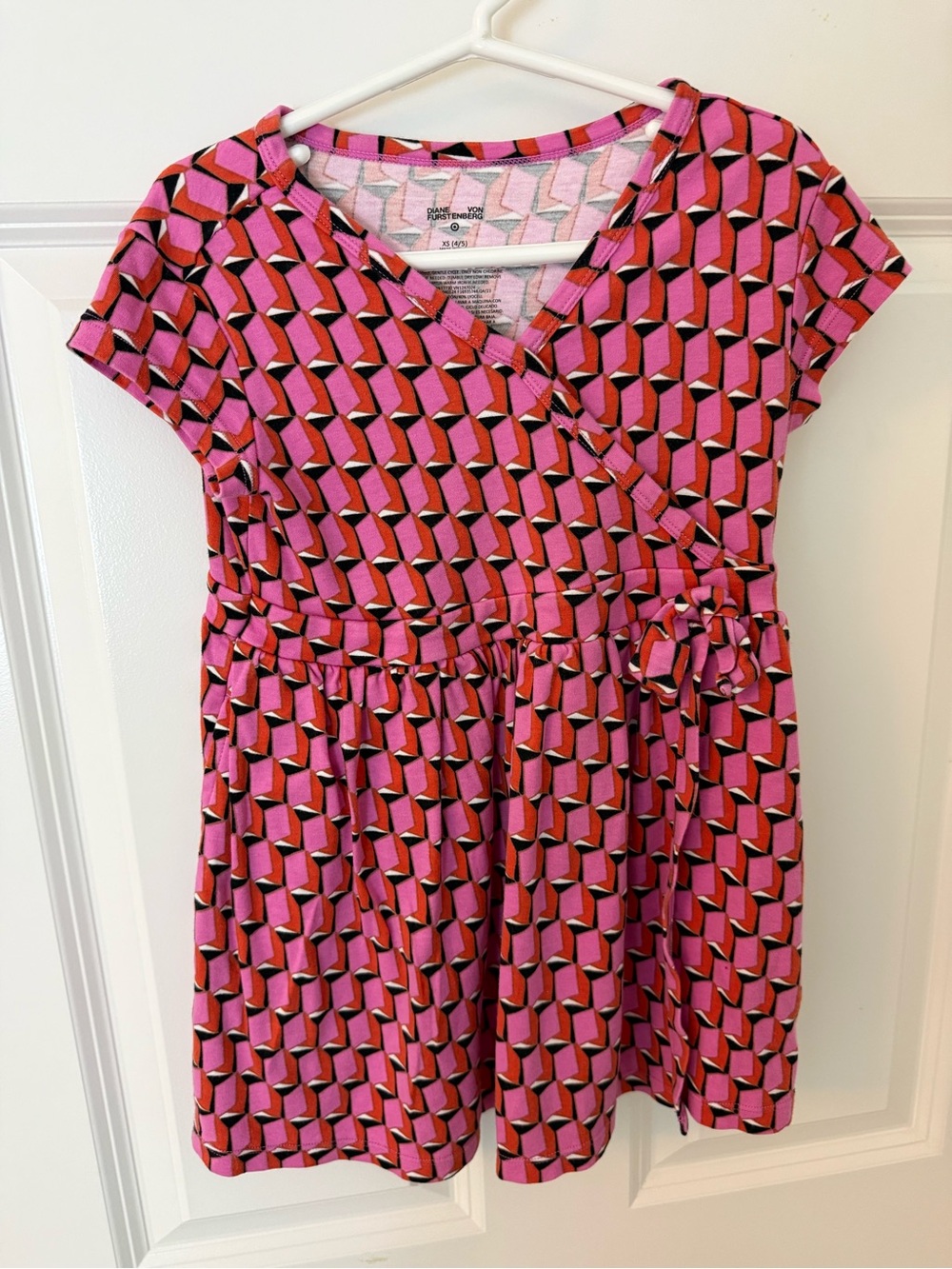 Diane Von Furstenberg Pink and Orange Geometric Toddler Wrap Dress